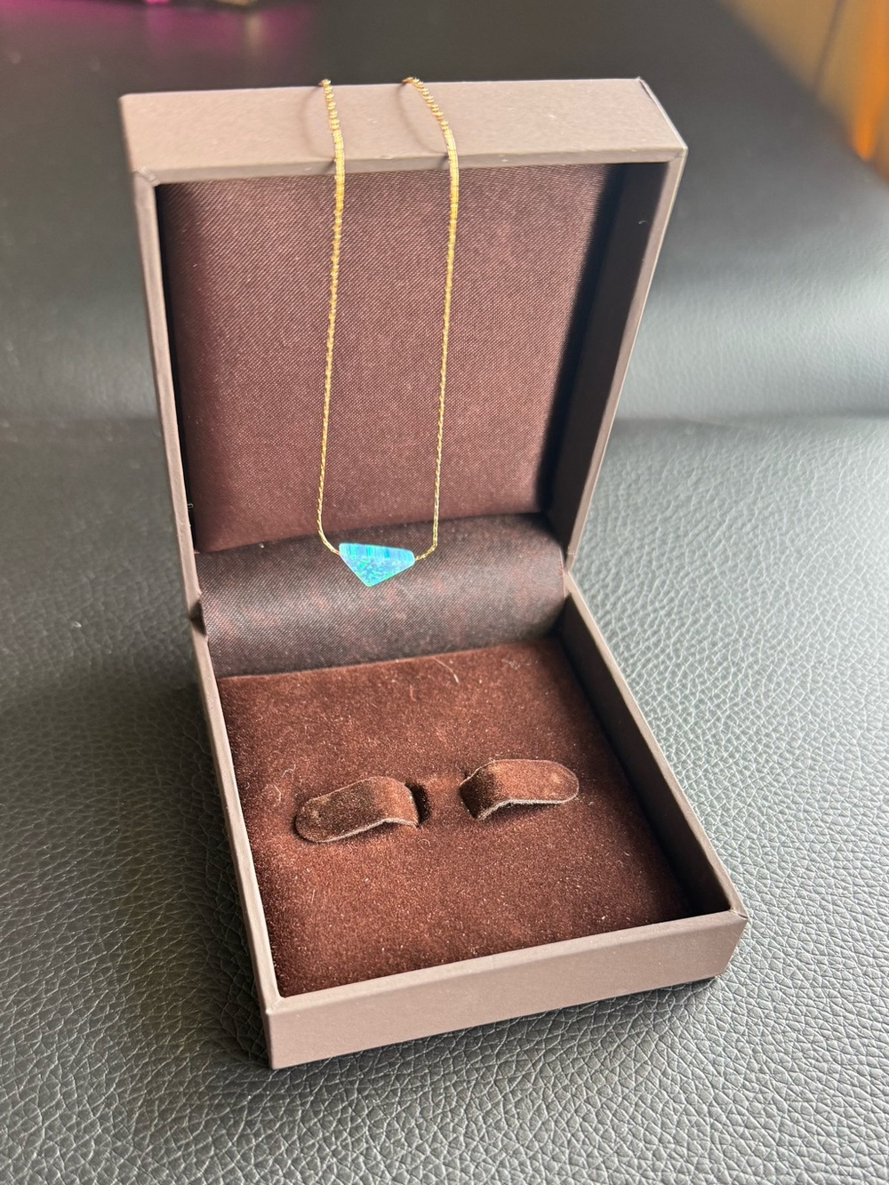 Gold Chain Necklace with Blue Opal Triangle Pendant